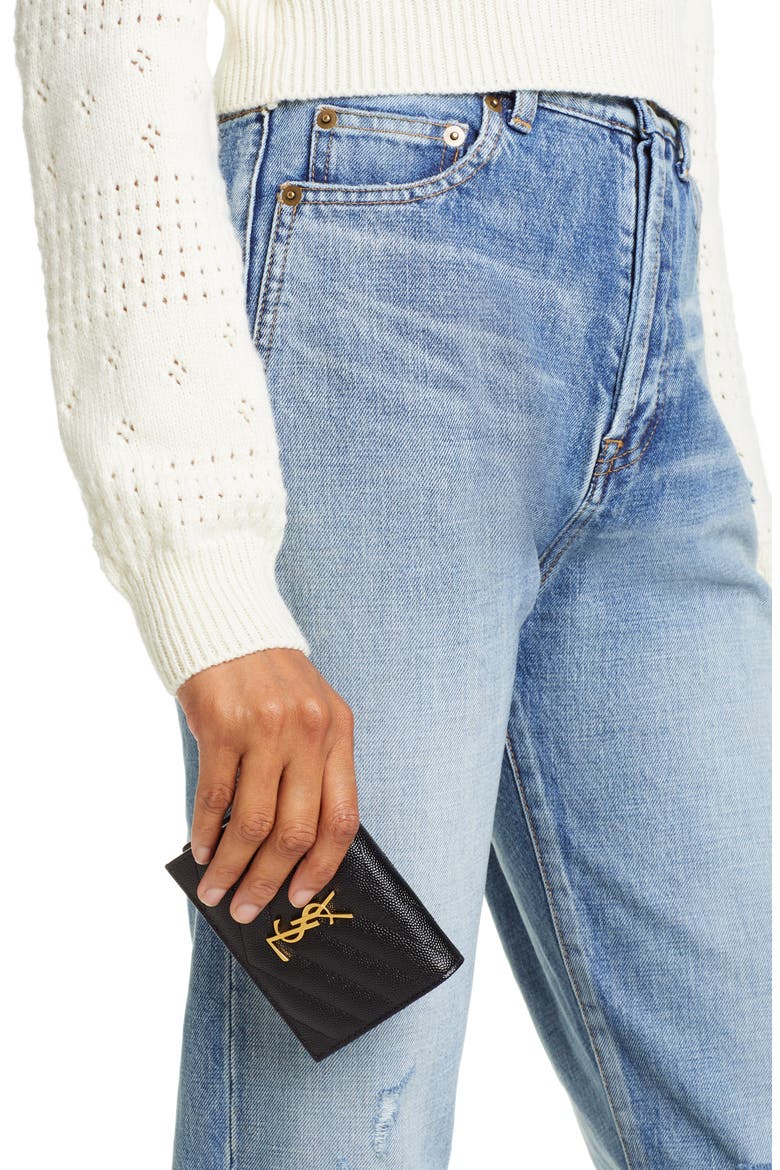 Monogram Quilted Leather Leather Flap Card Case, Alternate, color, NOIR
