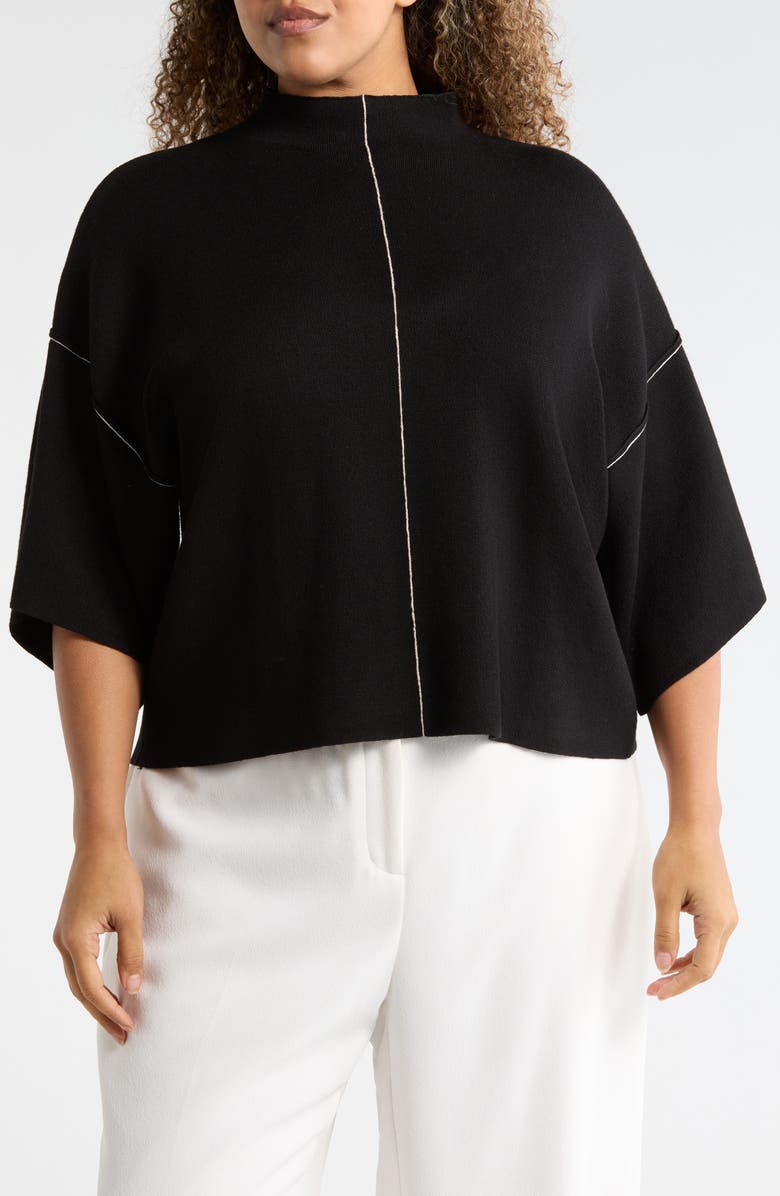MAX STUDIO Mock Neck Elbow-Length Sleeve Sweater, Main, color, Black/ Ivory
