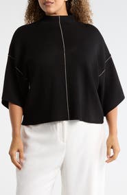 MAX STUDIO Mock Neck Elbow-Length Sleeve Sweater