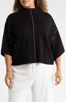 MAX STUDIO Mock Neck Elbow-Length Sleeve Sweater