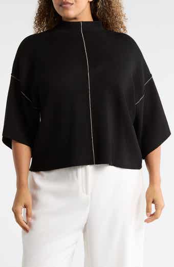 MAX STUDIO Mock Neck Elbow-Length Sleeve Sweater