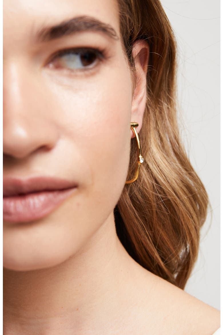 18K Gold-Plated Hoop Earrings with White Topaz, Alternate, color, Gold