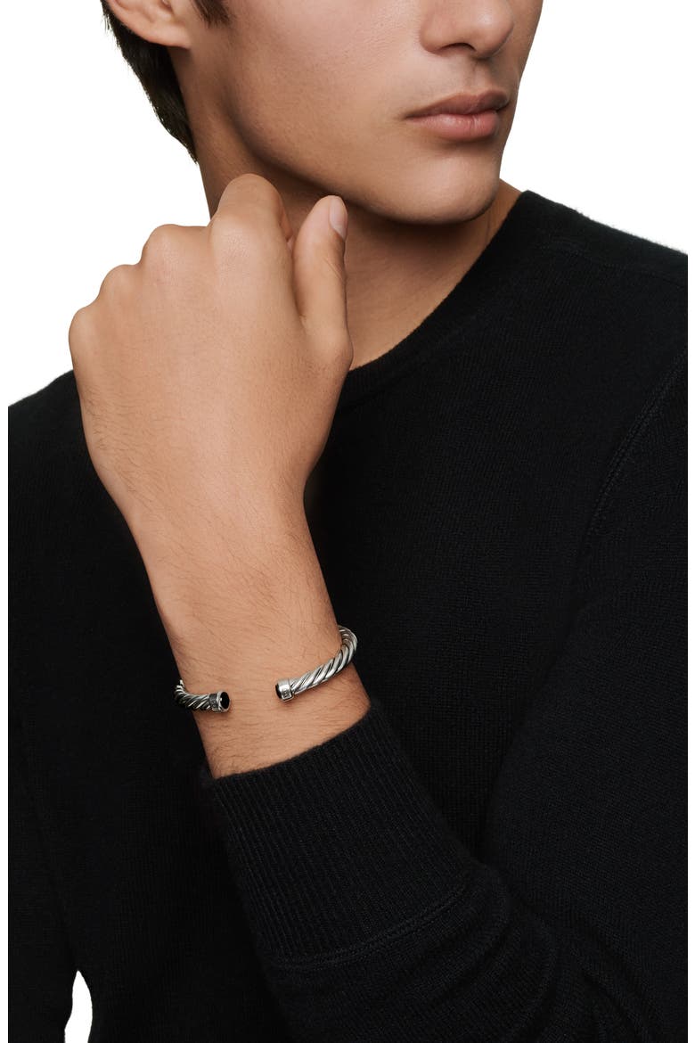 Men's Cable Cuff Bracelet in Sterling Silver with Semiprecious Stone, 6mm, Alternate, color, SILVER