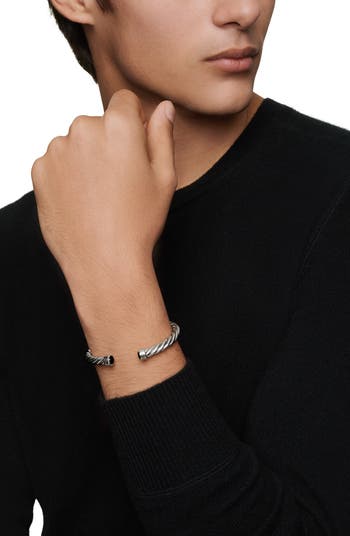 Men's Cable Cuff Bracelet in Sterling Silver with Semiprecious Stone, 6mm
