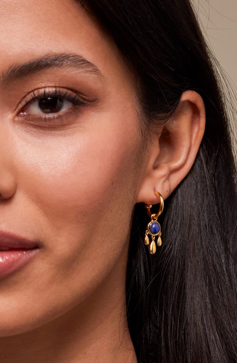 Estella Bartlett Semiprecious Stone Drop Hoop Earrings, Alternate, color, Blue And Gold