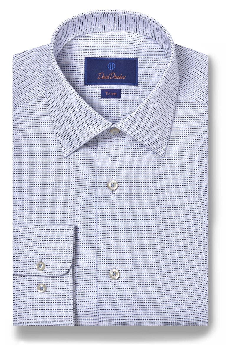 David Donahue Trim Fit Dobby Microcheck Dress Shirt, Main, color,