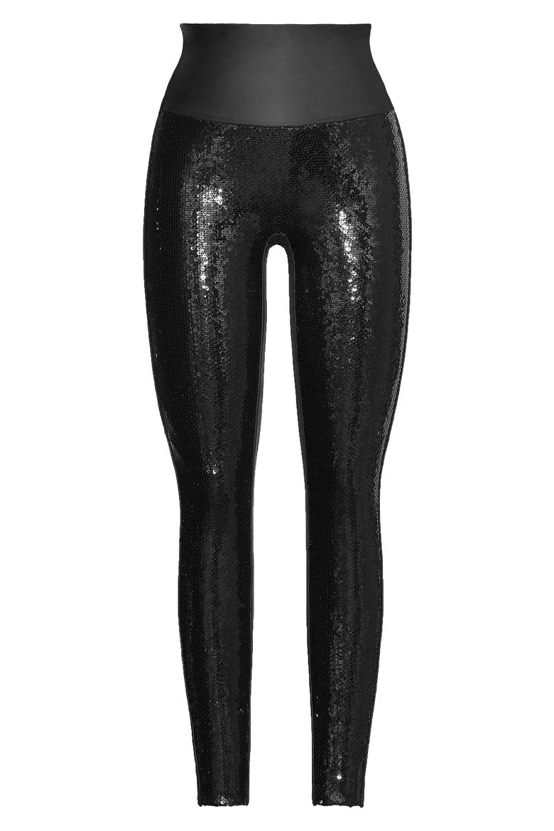 Sequin Faux Leather Leggings, Alternate, color, BLACK SEQUIN