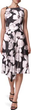Donna Karan New York Floral Asymmetric Hem Satin Charmeuse Dress