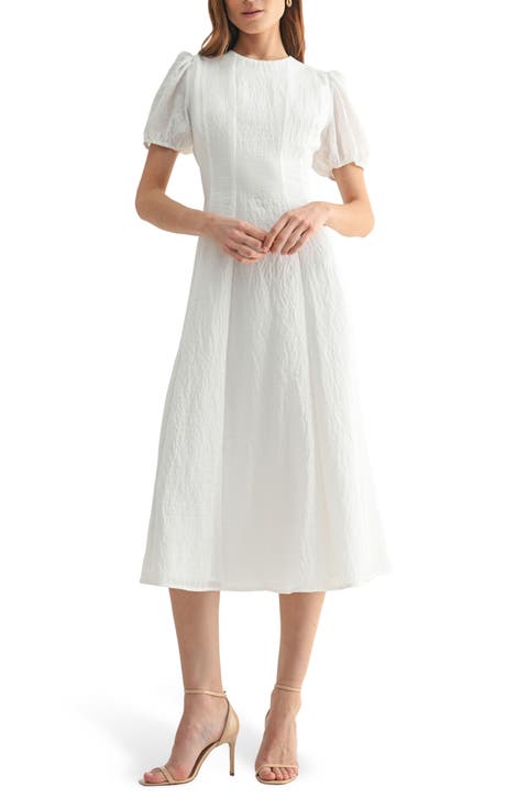 Puff Sleeve A-Line Midi Dress