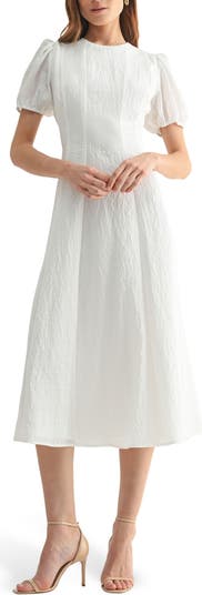 Puff Sleeve A-Line Midi Dress