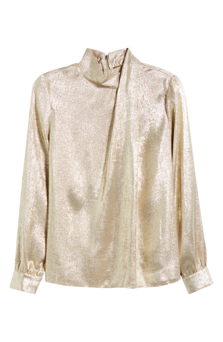 Elie Tahari The Jaden Metallic Silk Blend Top, Alternate, color, Metallic Gold