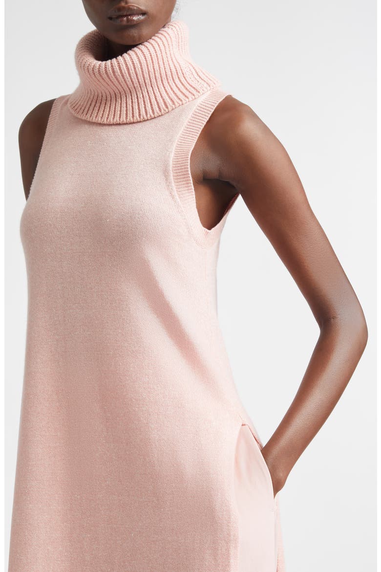 Sleeveless Cashmere & Linen Turtleneck Tunic Sweater, Alternate, color, QUARTZ