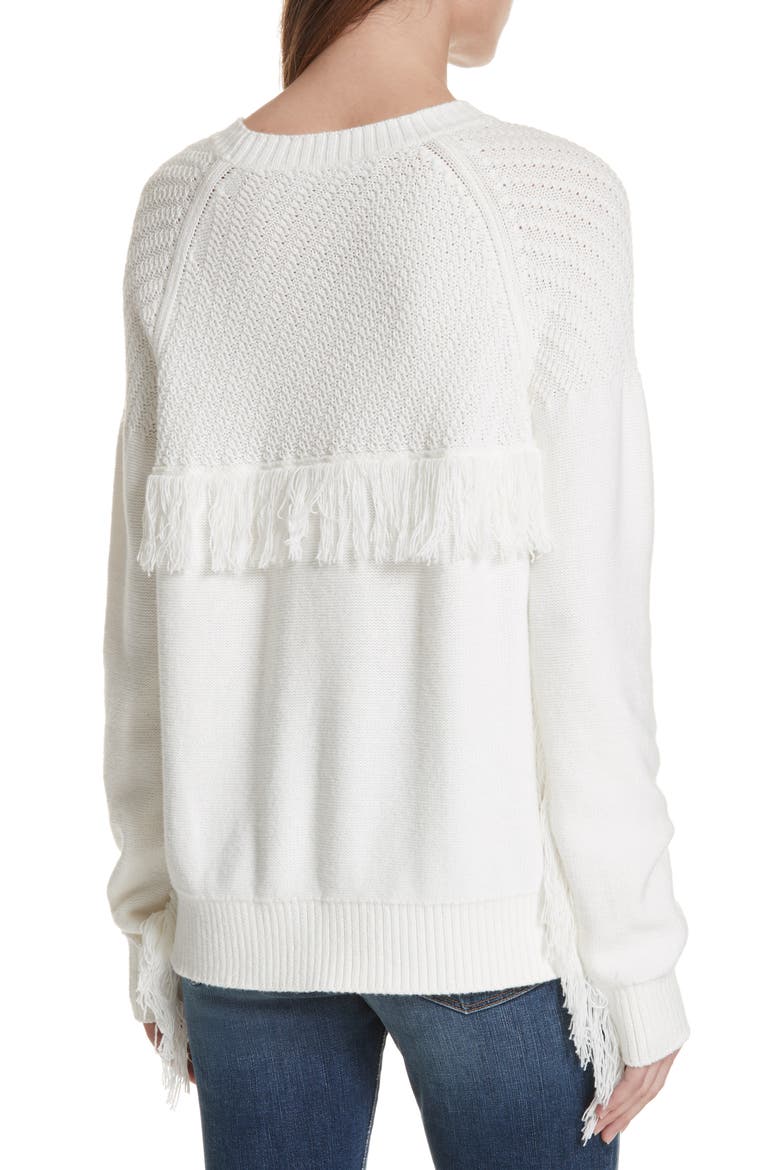 Fringe Crewneck Sweater, Alternate, color, OFF WHITE