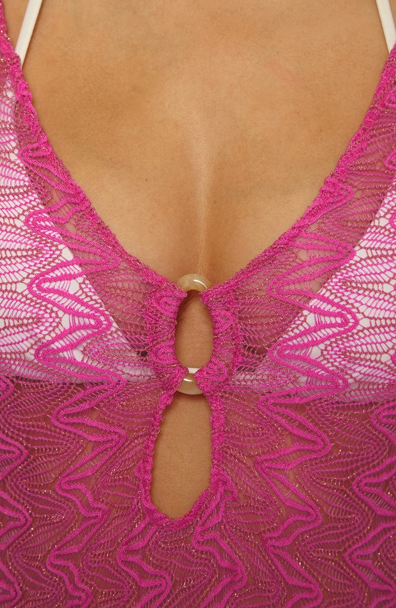 Becca Golden Riviera Long Sleeve Open Knit Cover-Up Tunic, Alternate, color, Rose Berry