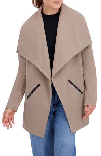 Ookie & Lala Faux Wool Drape Jacket In Brown