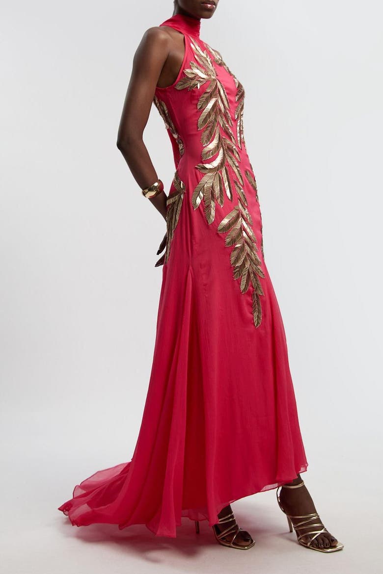 Halter Neck Embellished Maxi Dress, Alternate, color, Pink