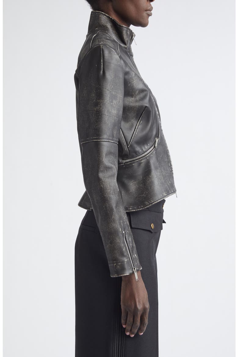 Crop Brushed Leather Jacket, Alternate, color, BLACK/ BROWN