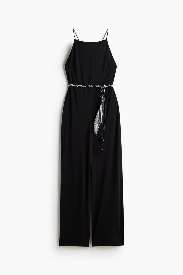 Tie-belt Strappy Jumpsuit, Alternate, color, Black