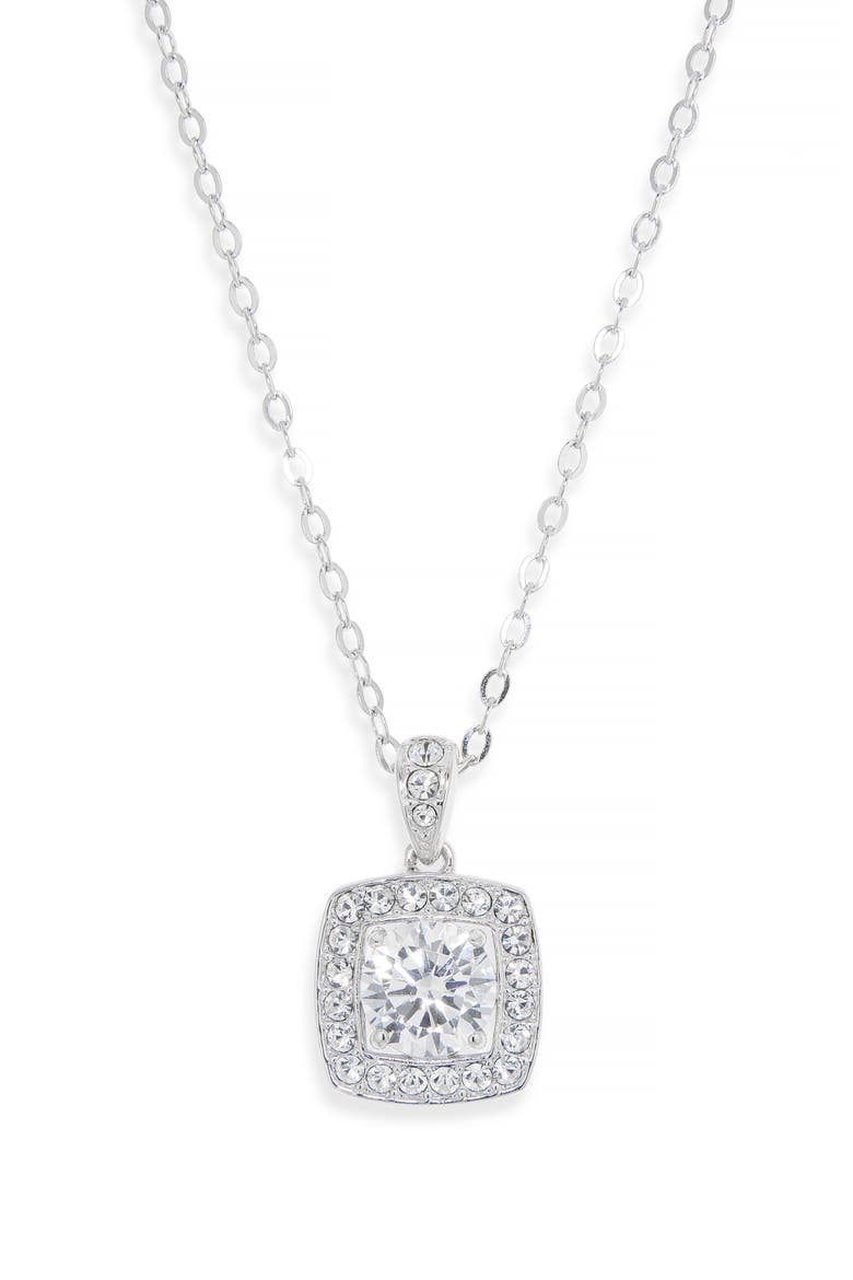 Square Framed Cubic Zirconia Pendant Necklace, Main, color, RHODIUM