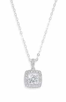 Square Framed Cubic Zirconia Pendant Necklace
