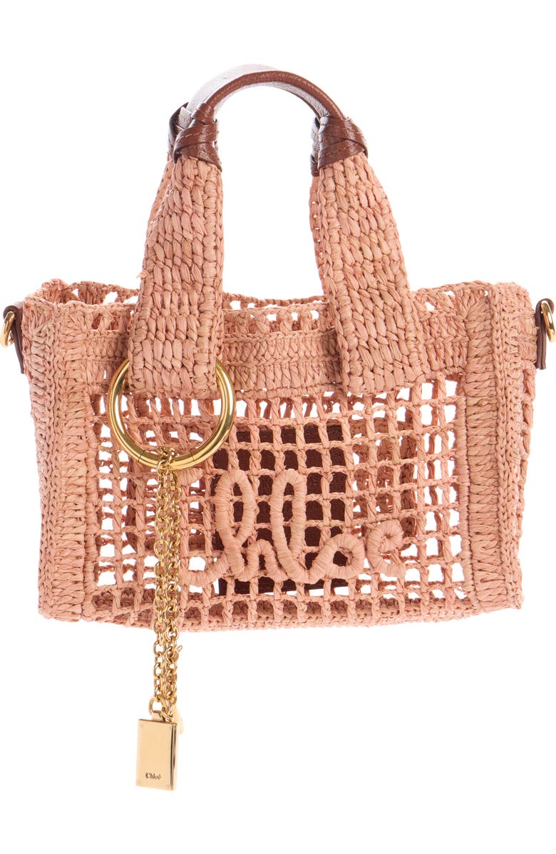 Chloé Mini Summer Banana Crochet Raffia East/West Tote, Main, color, Summery Beige