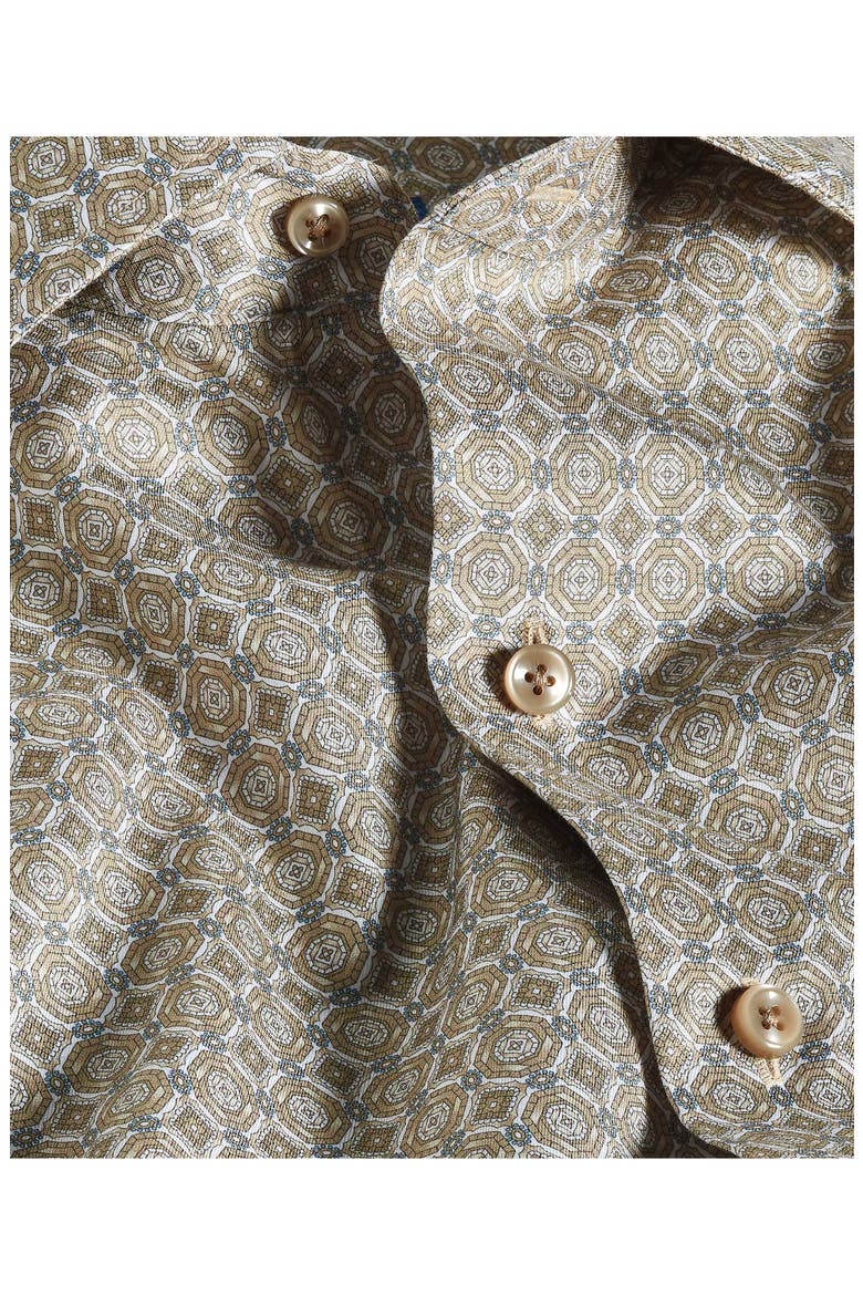 Geometric Print Cotton Sport Shirt, Alternate, color, DUNE