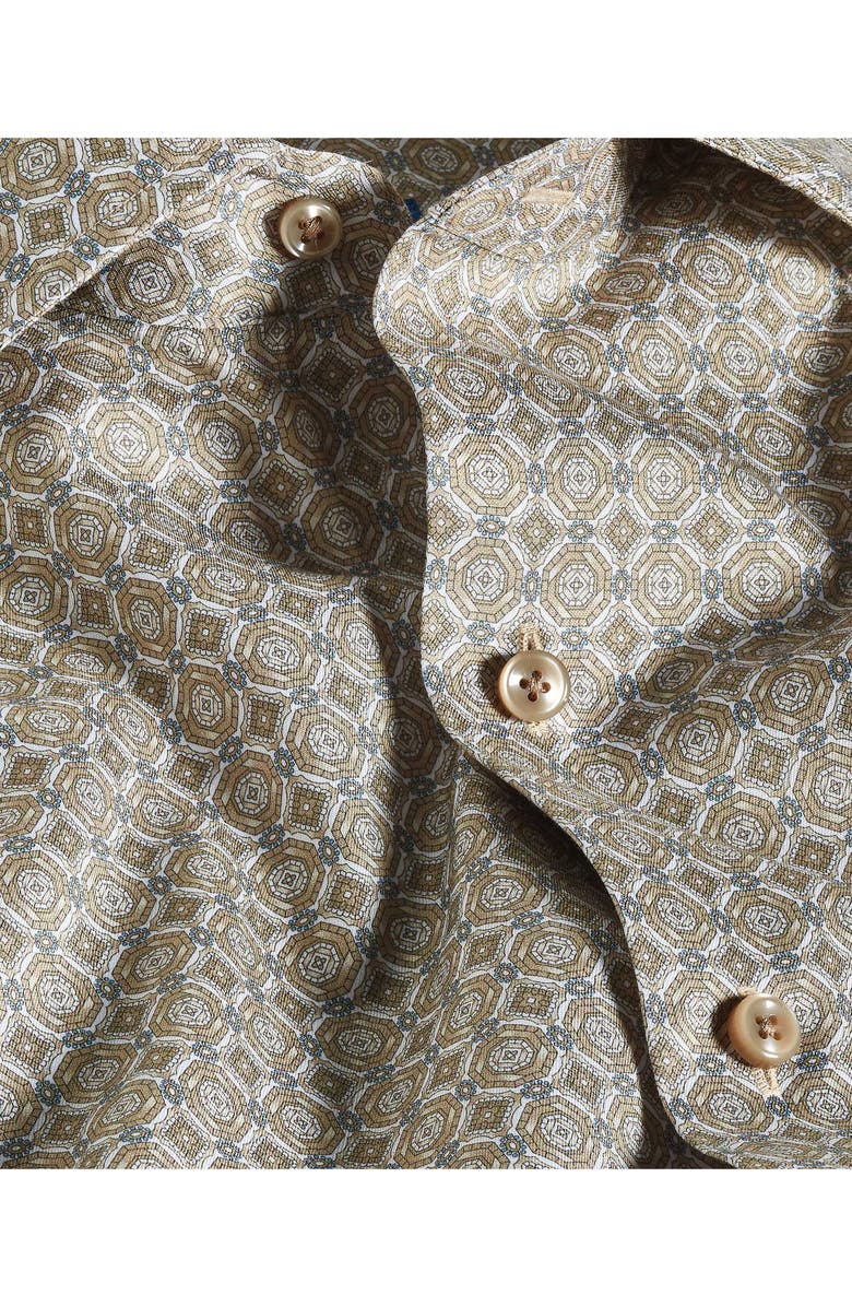 David Donahue Geometric Print Cotton Sport Shirt, Alternate, color, Dune