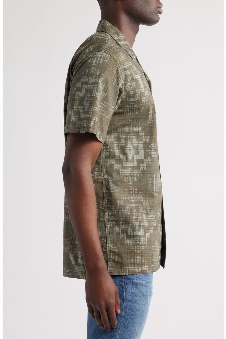Geo Pattern Cotton Camp Shirt, Alternate, color, HARDING OLIVE