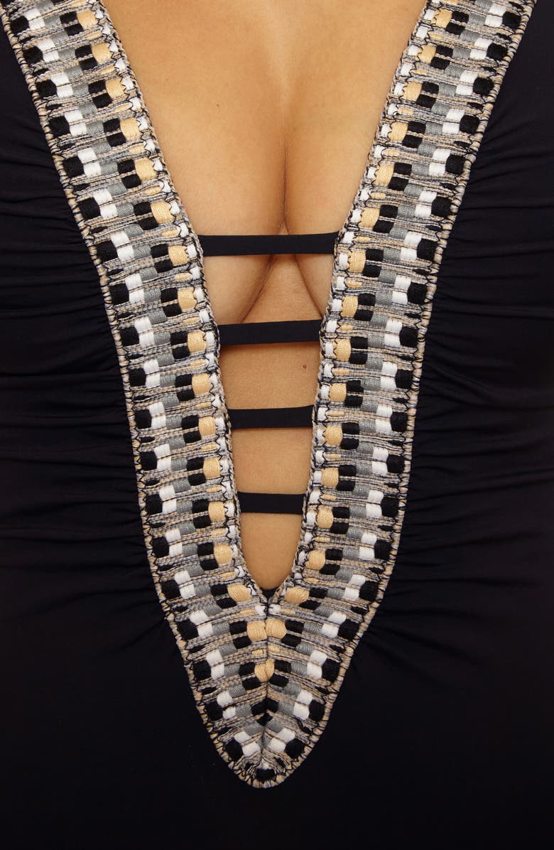 Becca Fiesta Plunge One-Piece Swimsuit, Alternate, color, Black