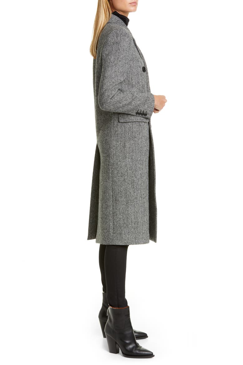 Notch Collar Wool Coat, Alternate, color, NOIR BLANC