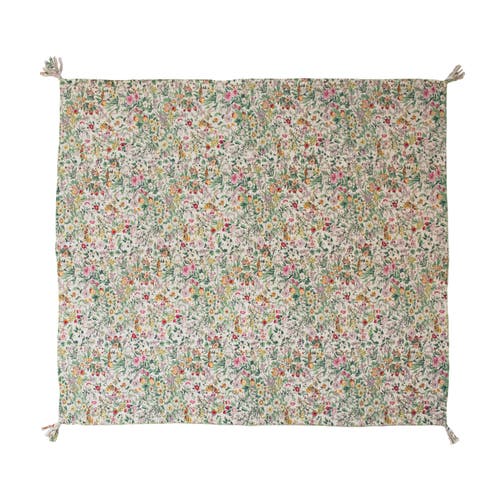 Storied Home Soft Quilted Cotton Throw With Floral Pattern, Kantha Stitch And Tassels, Multicolor