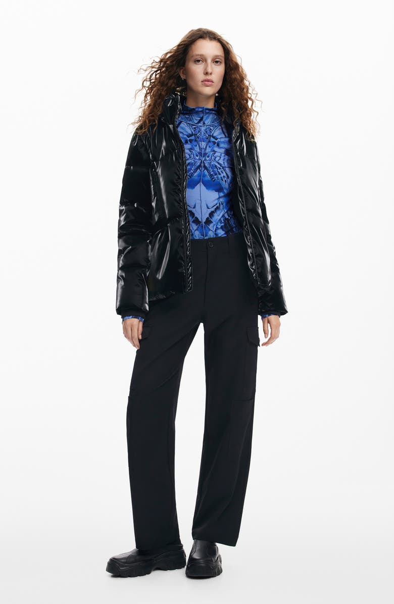 Desigual Faux Patent Leather Padded Jacket, Alternate, color, 