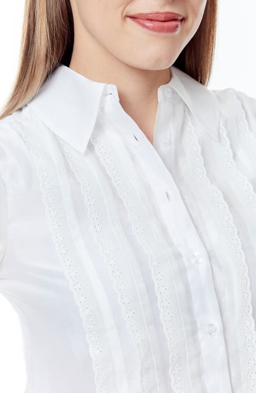 By Design Natalie Lace Trim Pleated Front Button-up Shirt In Bright White