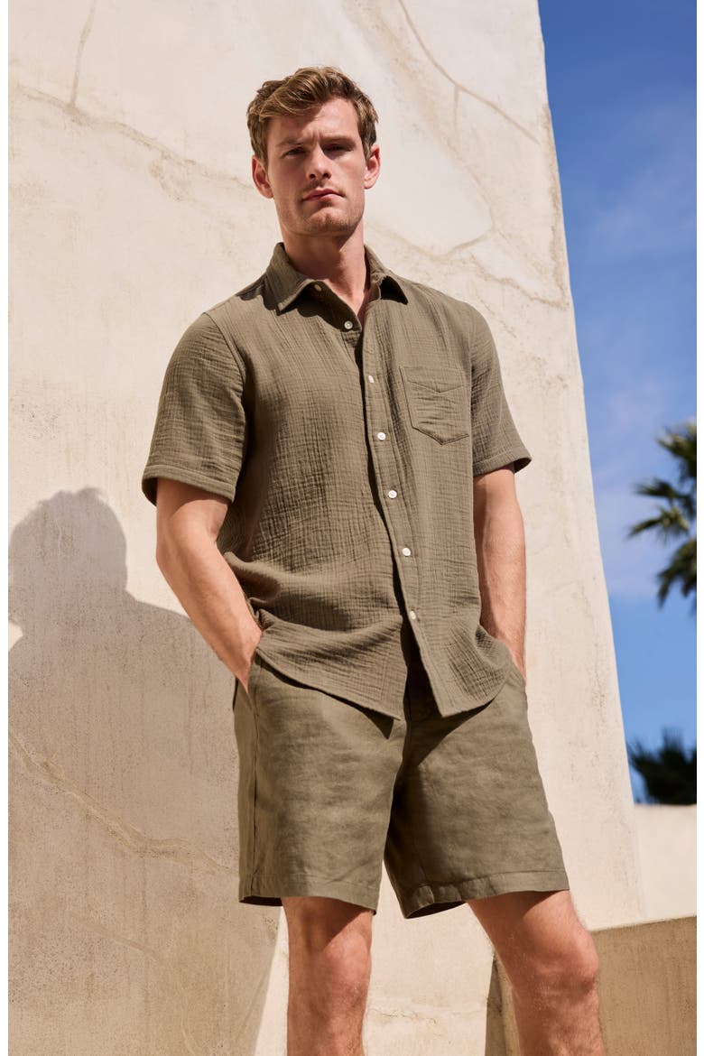 Flat Front Linen Shorts, Alternate, color, NAVY SAPPHIRE