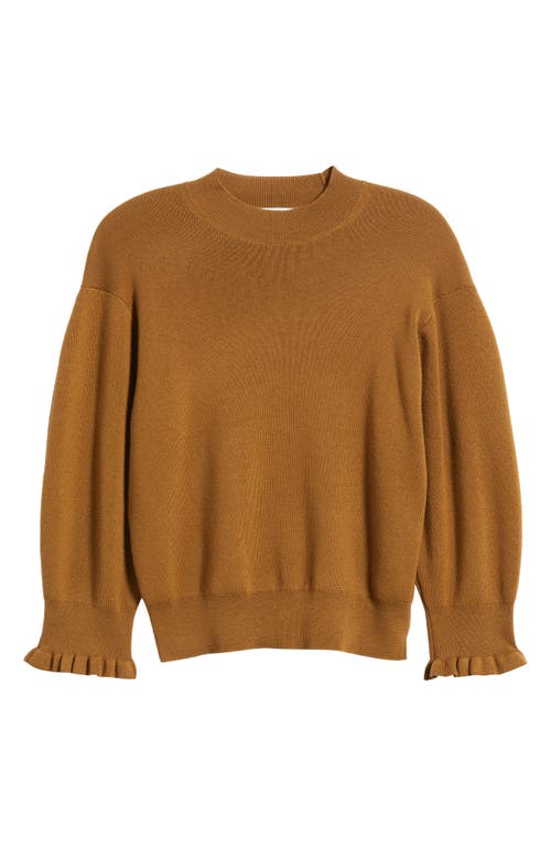 Madewell Ruffle Mockneck Merino Wool Blend Sweater In Brown