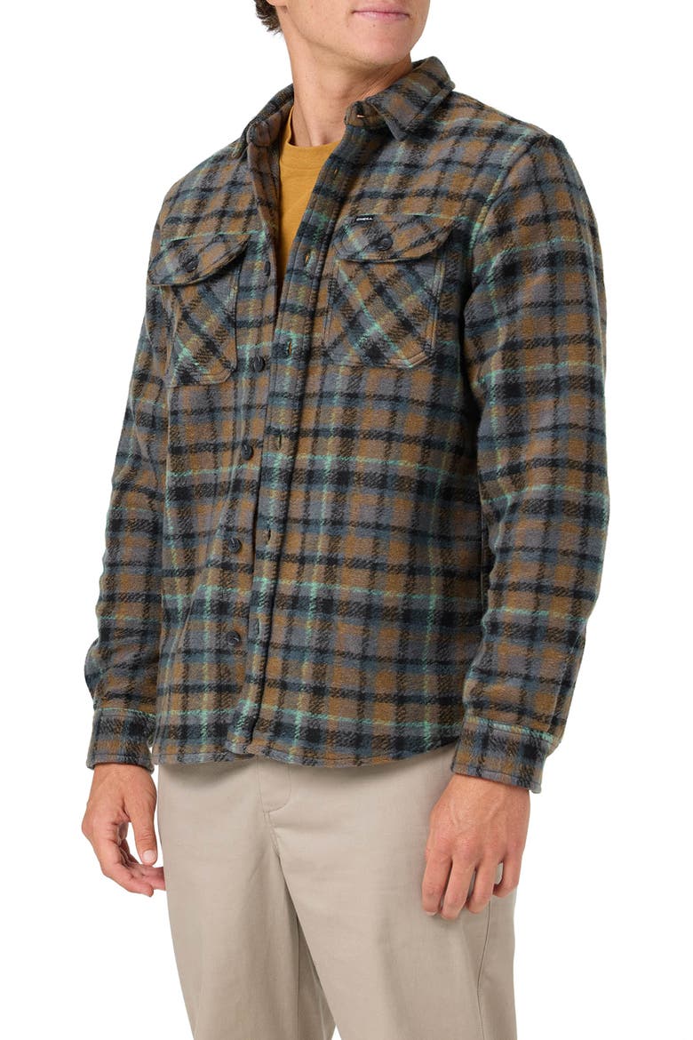 Outside Plaid Heavy Fleece Button-Up Overshirt, Alternate, color, HEATHER GREY