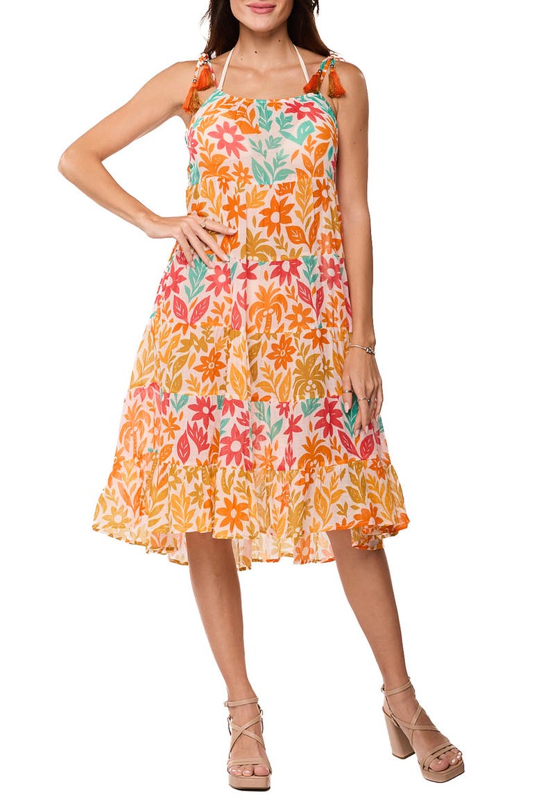 Floral Print Midi Dress, Main, color, ORANGE