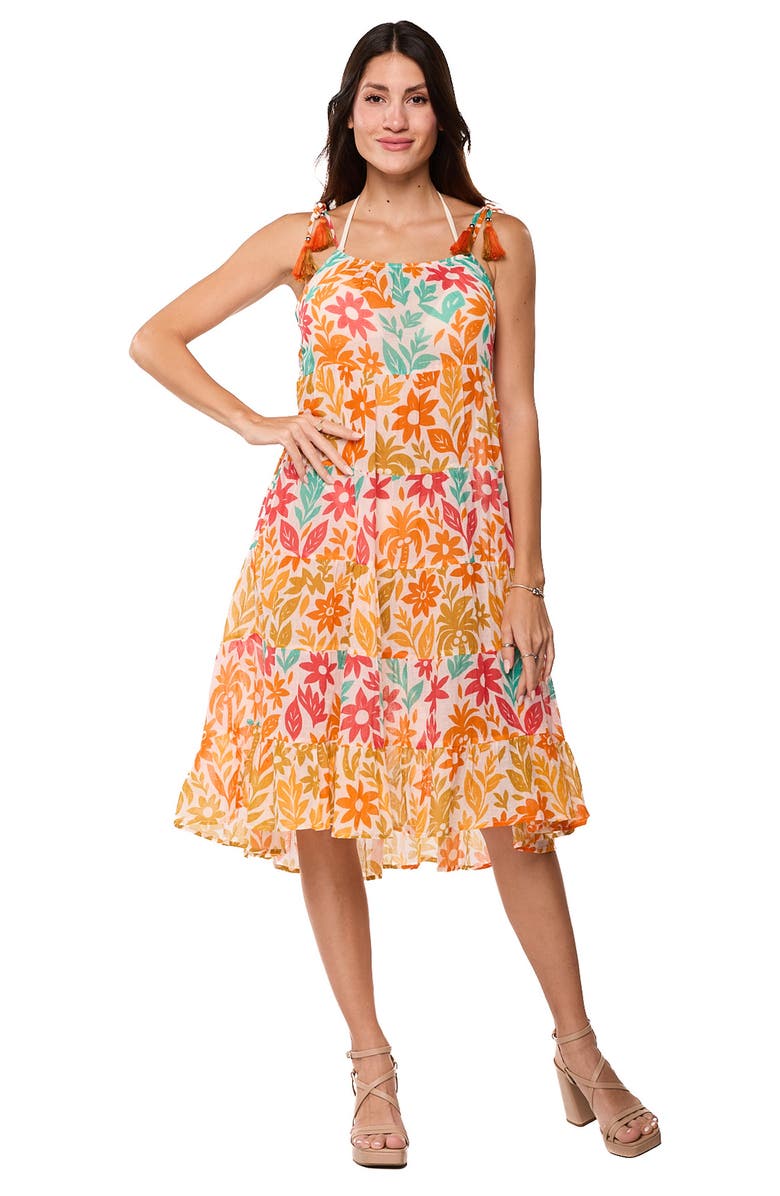 RANEES Floral Print Midi Dress, Alternate, color, Orange