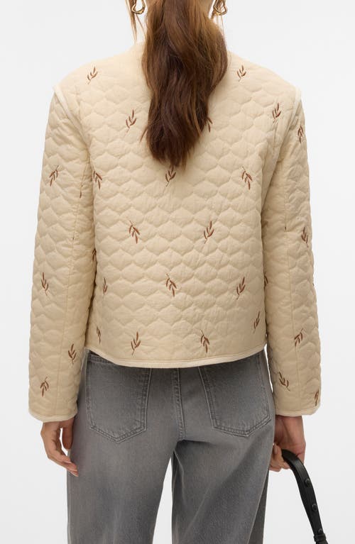 Vero Moda Evelyn Embroidered Quilted Short Jacket In Oatmeal