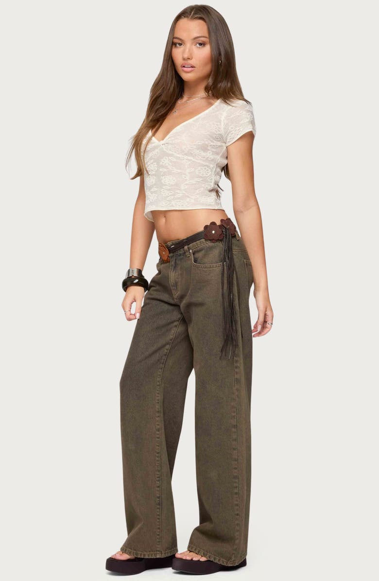 EDIKTED Krystal Twist Front Crop Mesh Top, Alternate, color, Cream