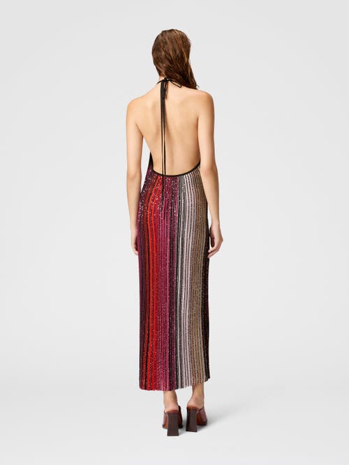 Shop Missoni Striped Partialized Midi Dress With Sequins And V-neck In Black & Red