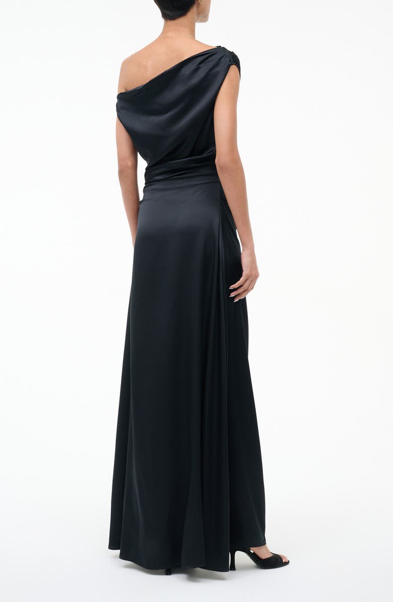 STAUD Phare One-Shoulder Stretch Silk Gown, Alternate, color, Black