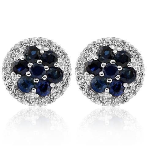 Bliss Diamond 1 1/2ct Sapphire Diamond Studs 14k Gold Earrings 10mm In Silver