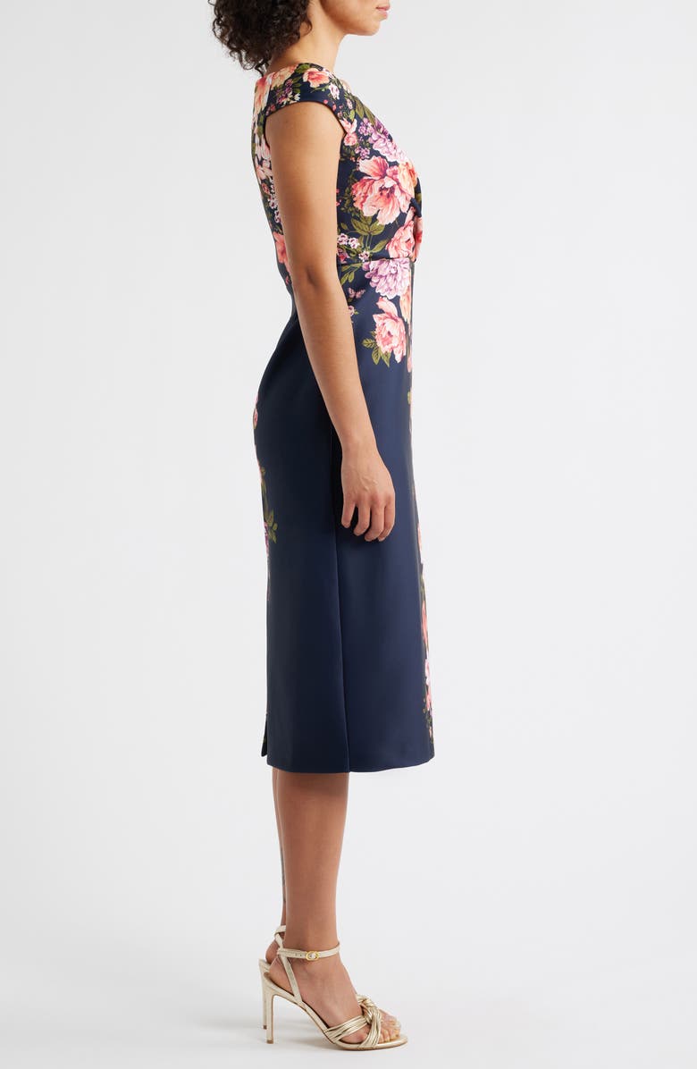 Eliza J Floral Print Scuba Sheath Dress, Alternate, color, Navy