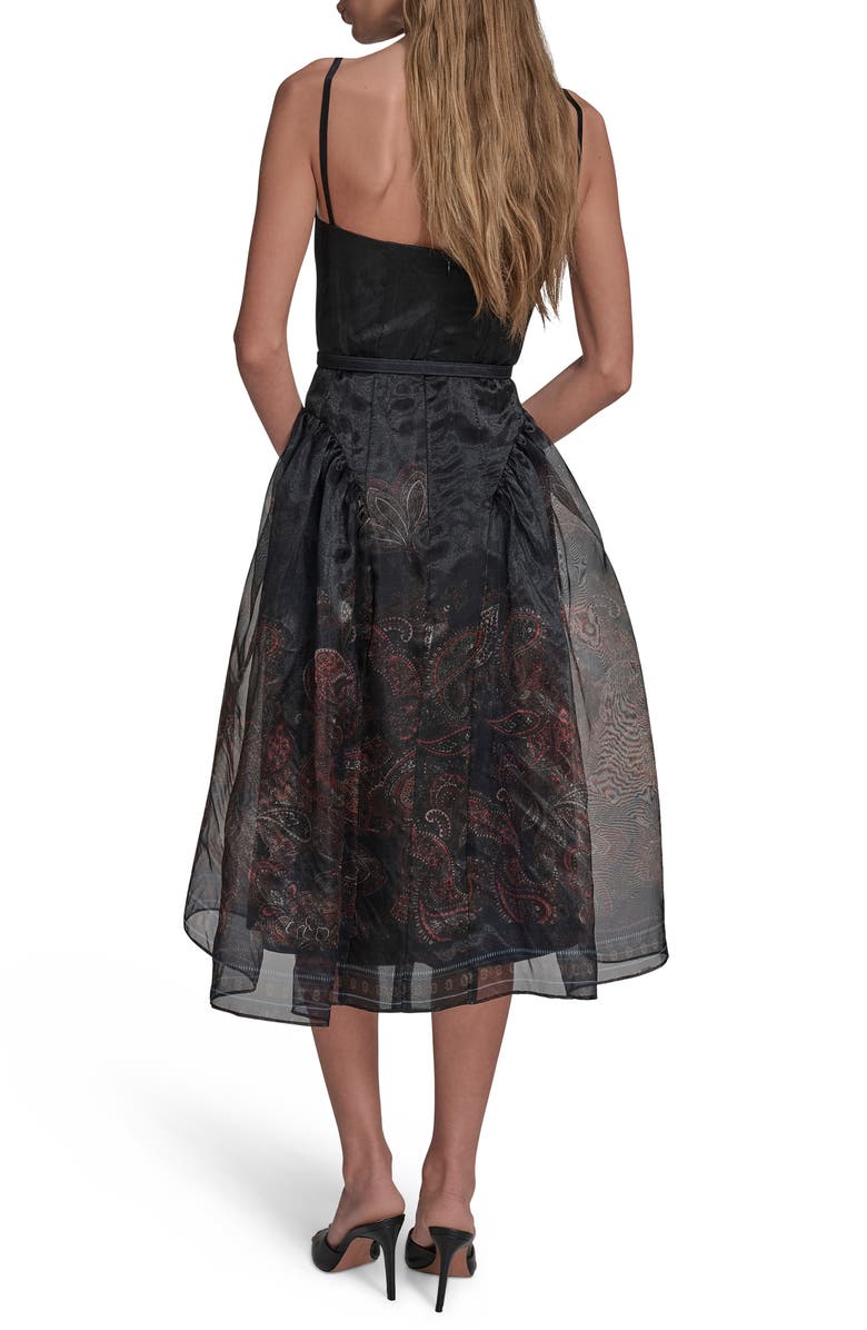 BCBG Paisley Organza Bustier Midi Dress, Alternate, color, City Indigo Multi