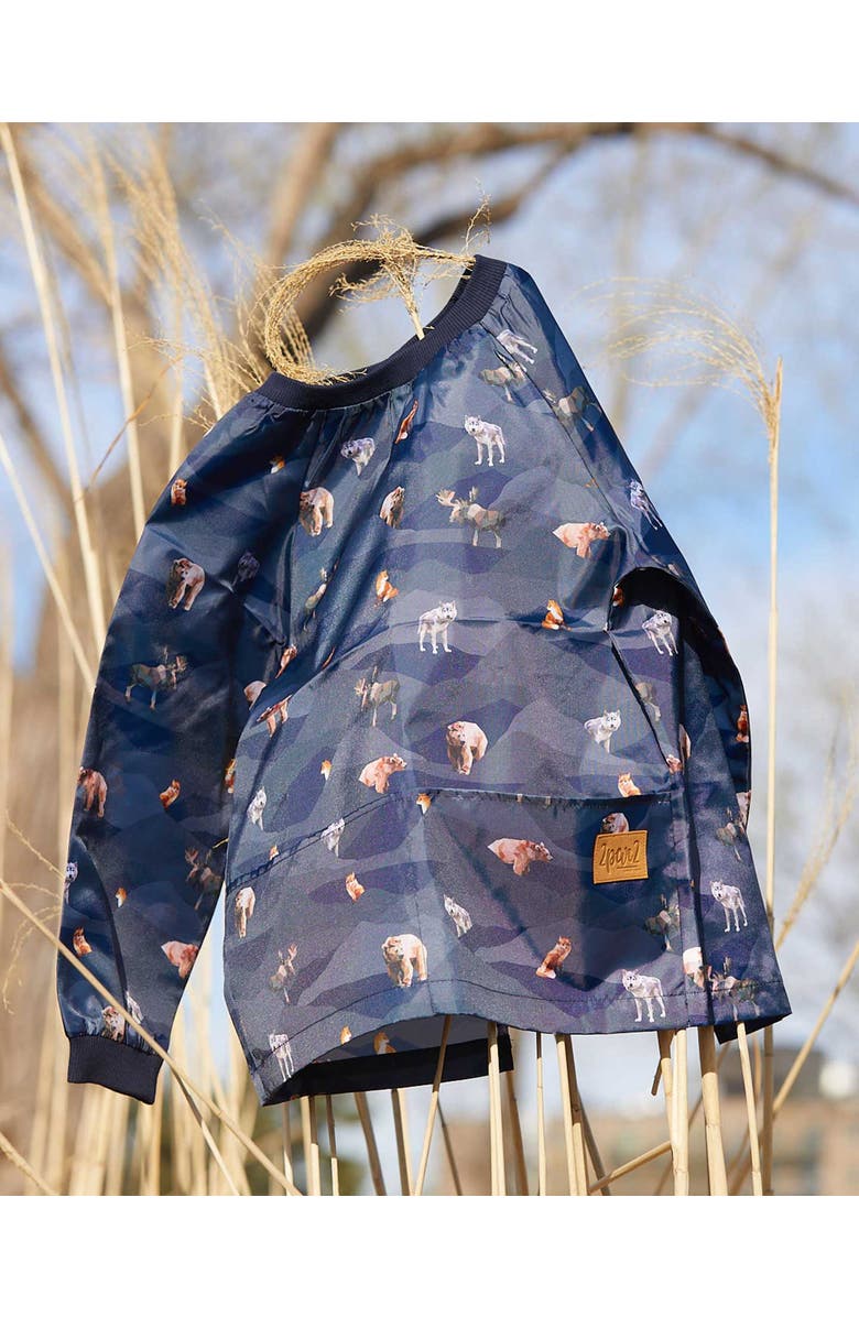 Deux par Deux Little Boy's School Apron Navy Printed Mountains Animals, Alternate, color, 