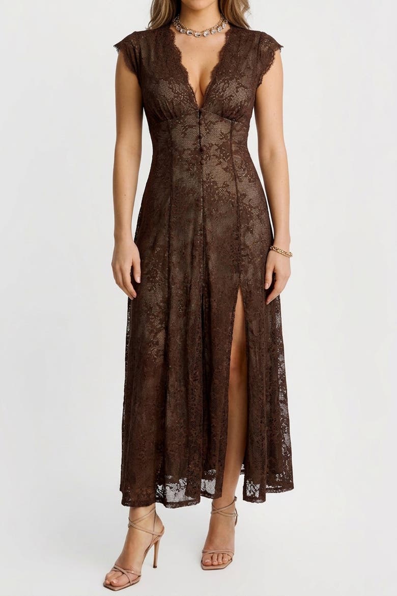 shapewear boho floral lace front slit maxi dress Popilush V Neck Resort (Women) Fabric Classification:JERSEY black dress ruffle Romance Color:University Red/white line silhouette and all