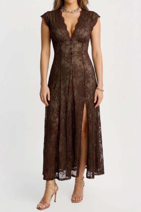Shapewear Boho Floral Lace V Neck Resort Maxi Dress