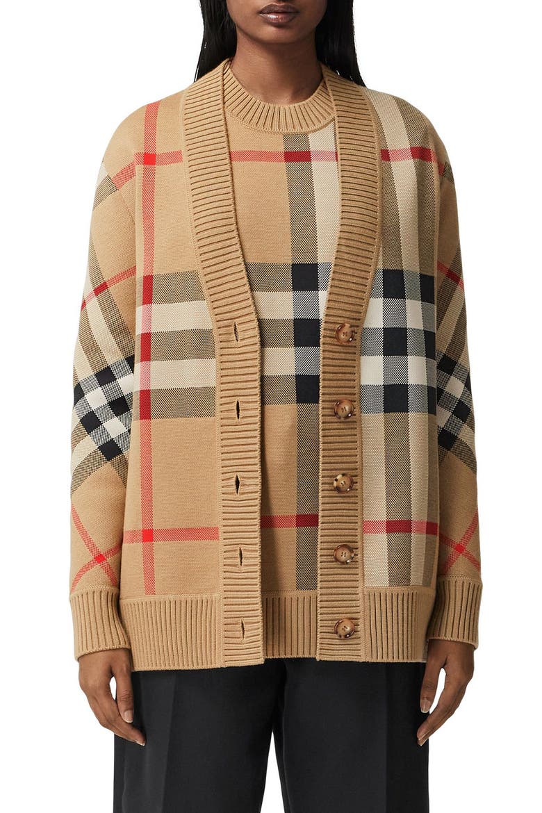 Caragh Check Jacquard Cardigan, Main, color, ARCHIVE BEIGE