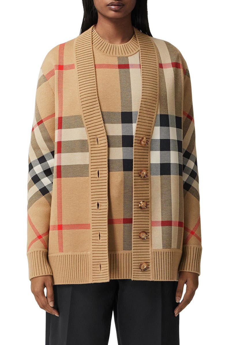 Burberry Caragh Check Jacquard Cardigan, Main, color, 